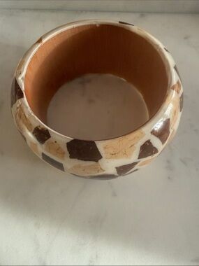 Chunky Mosaic Resin Bangle Bracelet in White, Brown & Tan